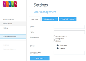 screenshot of user management interface